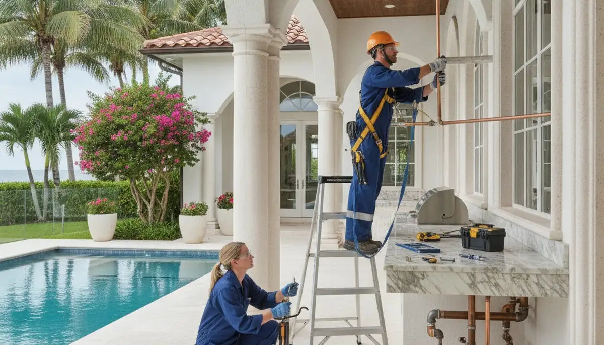 Bradenton, FL plumbing repair technician servicing a residential pipe leak