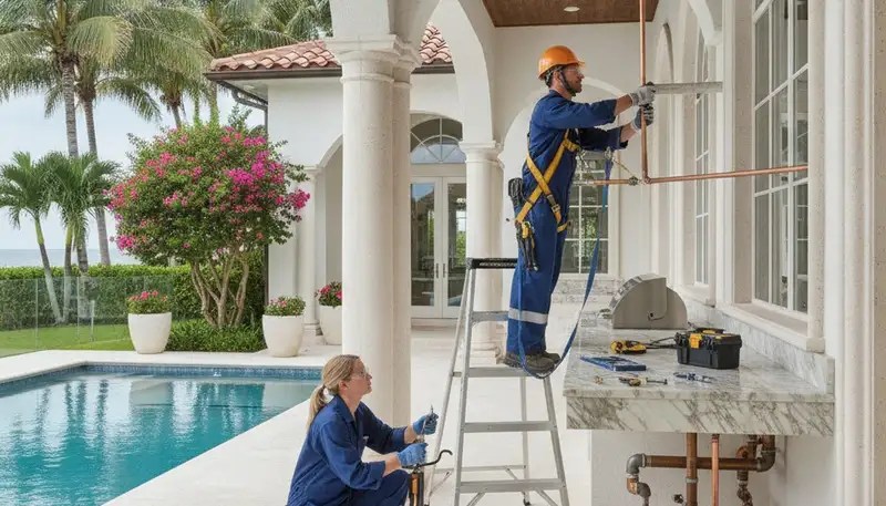 Bradenton, FL plumbing repair technician servicing a residential pipe leak