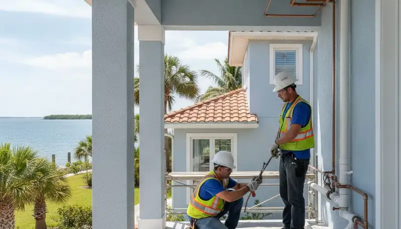 Bradenton, FL plumber inspecting a residential pipe repair for a plumbing service call