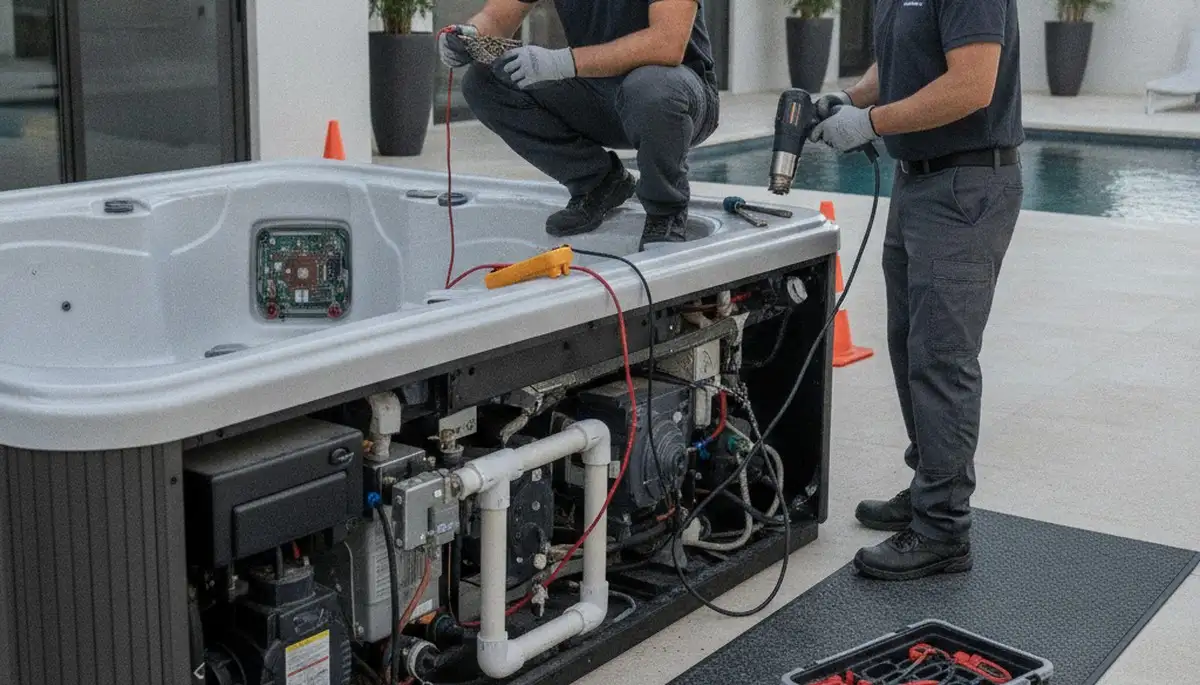Bradenton, FL plumber repairing a home spa for reliable service and maintenance