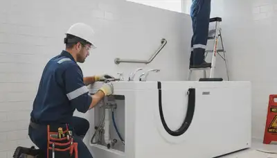 Bradenton, FL plumber installing a walk-in tub for safer home bathing